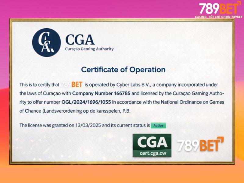 Giấy phép hoạt động 789BET