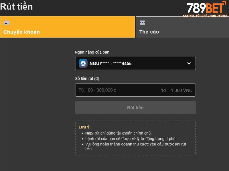 Quy trình các bước rút tiền 789BET chi tiết cho người mới